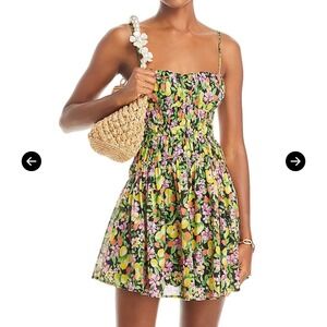AQUA Floral Print Mini‎ Dress Smocked Waist Summer Cocktail Party Dress